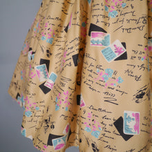 Load image into Gallery viewer, 50s NOVELTY PARIS POSTCARDS AND LETTER FULL SKIRT DAY DRESS - S