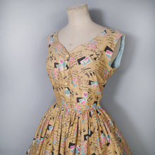 Load image into Gallery viewer, 50s NOVELTY PARIS POSTCARDS AND LETTER FULL SKIRT DAY DRESS - S