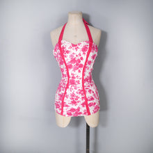 Load image into Gallery viewer, 50s JANET DICKINSON PINK FLORAL SHIRRED SWIMSUIT - XS-S