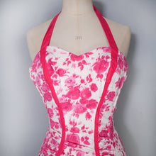 Load image into Gallery viewer, 50s JANET DICKINSON PINK FLORAL SHIRRED SWIMSUIT - XS-S