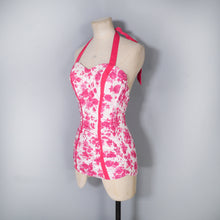 Load image into Gallery viewer, 50s JANET DICKINSON PINK FLORAL SHIRRED SWIMSUIT - XS-S