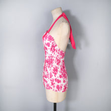 Load image into Gallery viewer, 50s JANET DICKINSON PINK FLORAL SHIRRED SWIMSUIT - XS-S