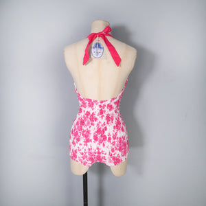 50s JANET DICKINSON PINK FLORAL SHIRRED SWIMSUIT - XS-S