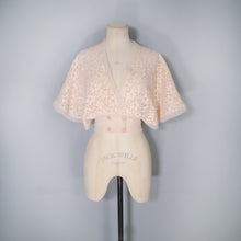 Load image into Gallery viewer, 50s 60s PASTEL PEACH NYLON LACE CAPE WING SLEEVE BED JACKET / BLOUSE - XS-S