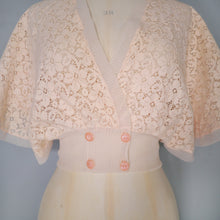 Load image into Gallery viewer, 50s 60s PASTEL PEACH NYLON LACE CAPE WING SLEEVE BED JACKET / BLOUSE - XS-S