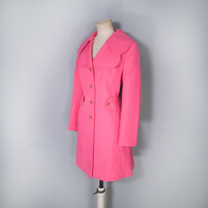 60s BARBIE PINK MINI TRENCH / MAC COAT WITH GOLD BUTTONS - S-M