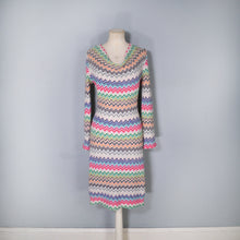 Load image into Gallery viewer, HANDMADE MISSONI STYLE ZIGZAG KNIT FITTED JUMPER DRESS WITH COWL NECK - M