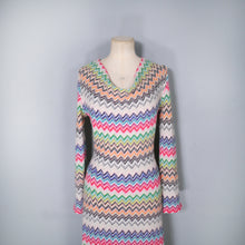 Load image into Gallery viewer, HANDMADE MISSONI STYLE ZIGZAG KNIT FITTED JUMPER DRESS WITH COWL NECK - M