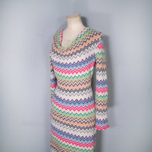 Load image into Gallery viewer, HANDMADE MISSONI STYLE ZIGZAG KNIT FITTED JUMPER DRESS WITH COWL NECK - M