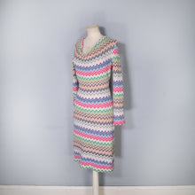 Load image into Gallery viewer, HANDMADE MISSONI STYLE ZIGZAG KNIT FITTED JUMPER DRESS WITH COWL NECK - M