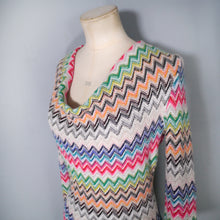 Load image into Gallery viewer, HANDMADE MISSONI STYLE ZIGZAG KNIT FITTED JUMPER DRESS WITH COWL NECK - M