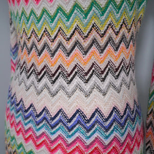 HANDMADE MISSONI STYLE ZIGZAG KNIT FITTED JUMPER DRESS WITH COWL NECK - M