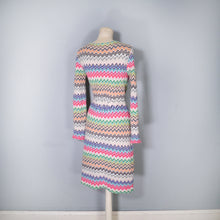 Load image into Gallery viewer, HANDMADE MISSONI STYLE ZIGZAG KNIT FITTED JUMPER DRESS WITH COWL NECK - M