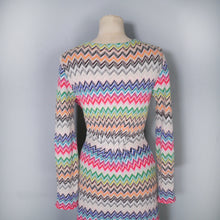 Load image into Gallery viewer, HANDMADE MISSONI STYLE ZIGZAG KNIT FITTED JUMPER DRESS WITH COWL NECK - M