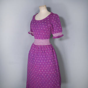 HANDKNITTED PURPLE DRESS WITH FULL SKIRT AND PUFF SLEEVE - S