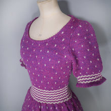 Load image into Gallery viewer, HANDKNITTED PURPLE DRESS WITH FULL SKIRT AND PUFF SLEEVE - S