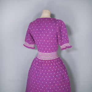 HANDKNITTED PURPLE DRESS WITH FULL SKIRT AND PUFF SLEEVE - S