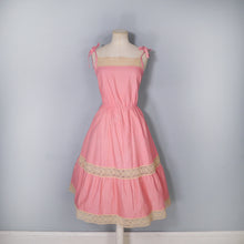 Load image into Gallery viewer, 70s PINK AND YELLOW LACE TIE SHOULDER STRAPPY SUN DRESS - S-M