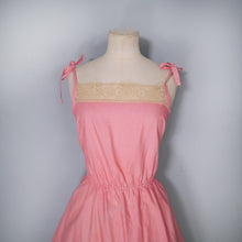 Load image into Gallery viewer, 70s PINK AND YELLOW LACE TIE SHOULDER STRAPPY SUN DRESS - S-M