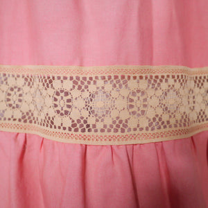 70s PINK AND YELLOW LACE TIE SHOULDER STRAPPY SUN DRESS - S-M