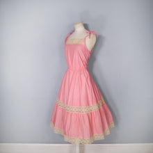 Load image into Gallery viewer, 70s PINK AND YELLOW LACE TIE SHOULDER STRAPPY SUN DRESS - S-M