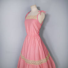 Load image into Gallery viewer, 70s PINK AND YELLOW LACE TIE SHOULDER STRAPPY SUN DRESS - S-M