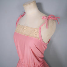 Load image into Gallery viewer, 70s PINK AND YELLOW LACE TIE SHOULDER STRAPPY SUN DRESS - S-M