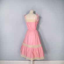 Load image into Gallery viewer, 70s PINK AND YELLOW LACE TIE SHOULDER STRAPPY SUN DRESS - S-M