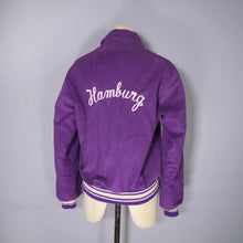 Load image into Gallery viewer, DEEP PURPLE CORDUROY EMBROIDERED LETTERMAN COLLEGE VARSITY JACKET - M