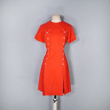 Load image into Gallery viewer, 60s RED SHIFT DRESS WITH PLEAT AND BUTTON DETAIL - XS-S