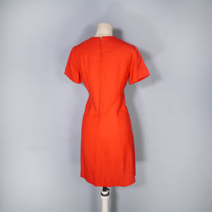 60s RED SHIFT DRESS WITH PLEAT AND BUTTON DETAIL - XS-S