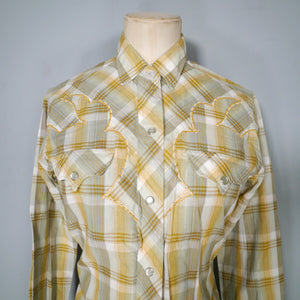 H BAR C GREEN AND SHIMMERY GOLD YELLOW WESTERN SHIRT - XS