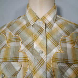 H BAR C GREEN AND SHIMMERY GOLD YELLOW WESTERN SHIRT - XS