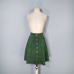 DARK FOREST GREEN 70s SUEDE A-LINE SHORT SKIRT - 28"