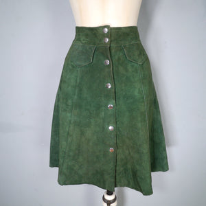 DARK FOREST GREEN 70s SUEDE A-LINE SHORT SKIRT - 28"