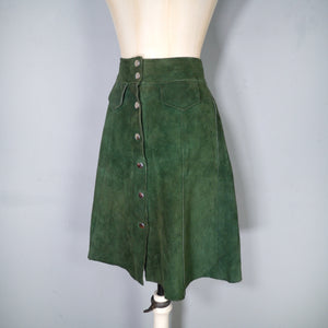 DARK FOREST GREEN 70s SUEDE A-LINE SHORT SKIRT - 28"