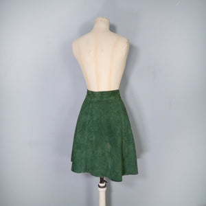 DARK FOREST GREEN 70s SUEDE A-LINE SHORT SKIRT - 28"