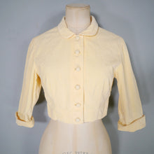 Load image into Gallery viewer, 50s CROPPED PALE YELLOW CORDUROY BOLERO DRESS JACKET - XS-S