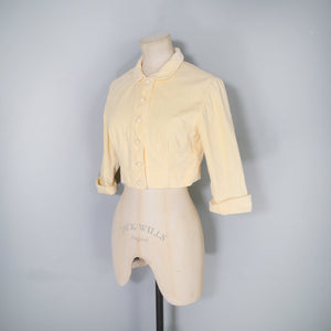 50s CROPPED PALE YELLOW CORDUROY BOLERO DRESS JACKET - XS-S