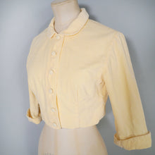 Load image into Gallery viewer, 50s CROPPED PALE YELLOW CORDUROY BOLERO DRESS JACKET - XS-S