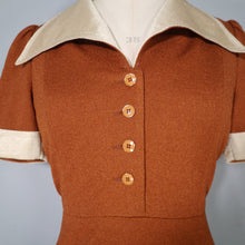 Load image into Gallery viewer, 70s TWOTONE BRONZE AND CREAM COLLARED 70s MINI TEA DRESS - S