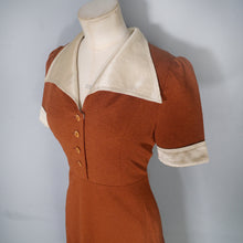 Load image into Gallery viewer, 70s TWOTONE BRONZE AND CREAM COLLARED 70s MINI TEA DRESS - S