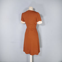 Load image into Gallery viewer, 70s TWOTONE BRONZE AND CREAM COLLARED 70s MINI TEA DRESS - S