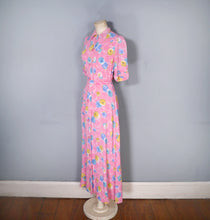 Load image into Gallery viewer, 40s PINK CREPE BUTTON THROUGH MAXI HOUSE DRESS - XS