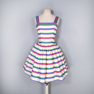 50s MINI SUN DRESS WITH FULL SKIRT IN STRIPED COTTON - XS