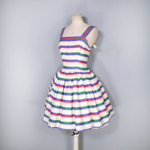 50s MINI SUN DRESS WITH FULL SKIRT IN STRIPED COTTON - XS