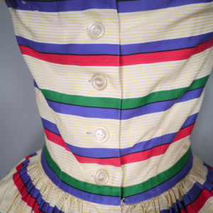 50s MINI SUN DRESS WITH FULL SKIRT IN STRIPED COTTON - XS