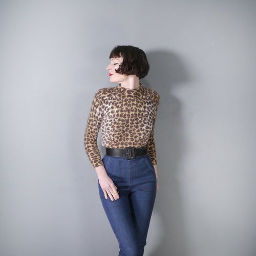 60s 70s BELLINO LEOPARD ANIMAL PRINT ANGORA BLEND WOOL JUMPER - S