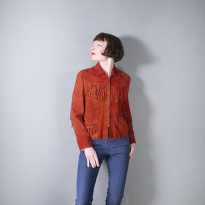 50s ORIGINAL "LEYVA'S" MEXICAN FRINGED SUEDE WESTERN JACKET - S
