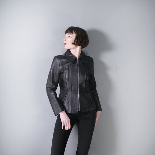 60s 70s BLACK FITTED SLIM LEATHER JACKET - S
